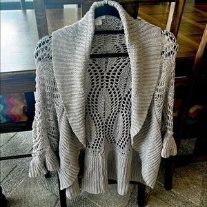 Garnet Hill light Gray Cardigan Sweater with Intricate Knit Design